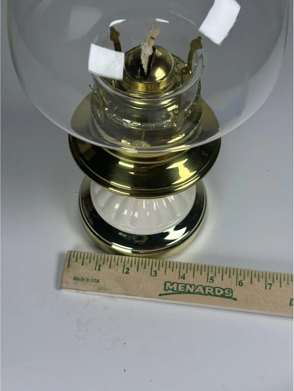 Vintage Style Brass & Ceramic Oil Lamp with Glass Chimney - Storage F-10